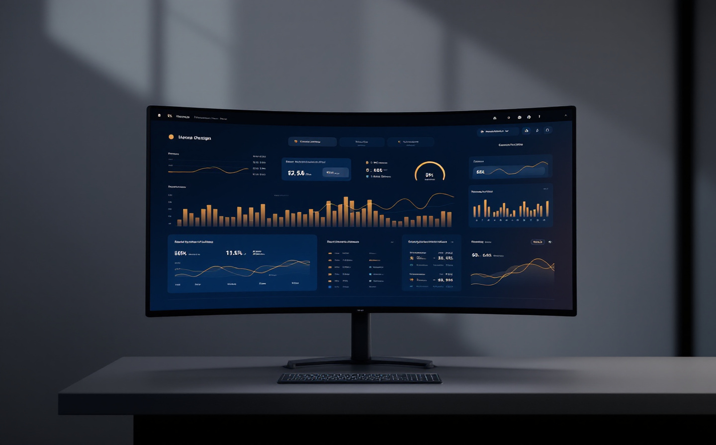 Интерфейс дашборда LogWatch с темной темой и золотыми графиками